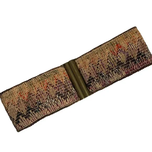 Vintage J Crew Woven Multicolor Stretch Cinch Belt Small Brass Clasp Boho - Picture 6 of 8